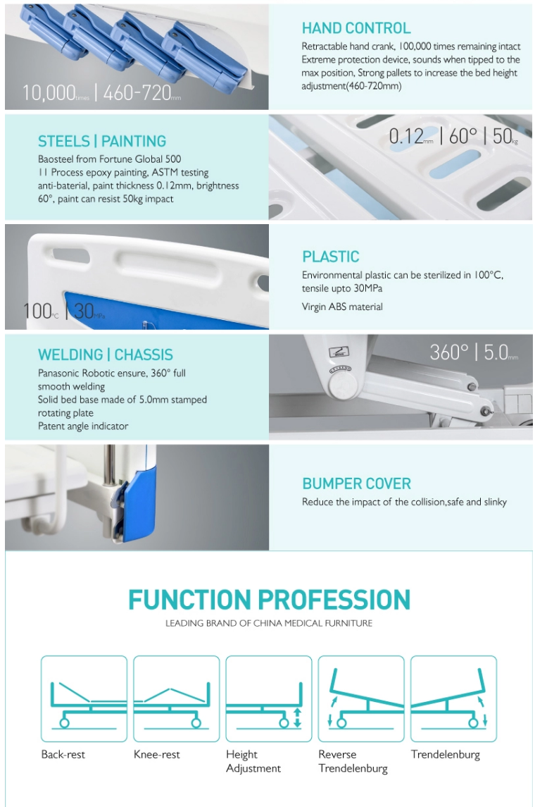 4 crank manual hospital bed feature