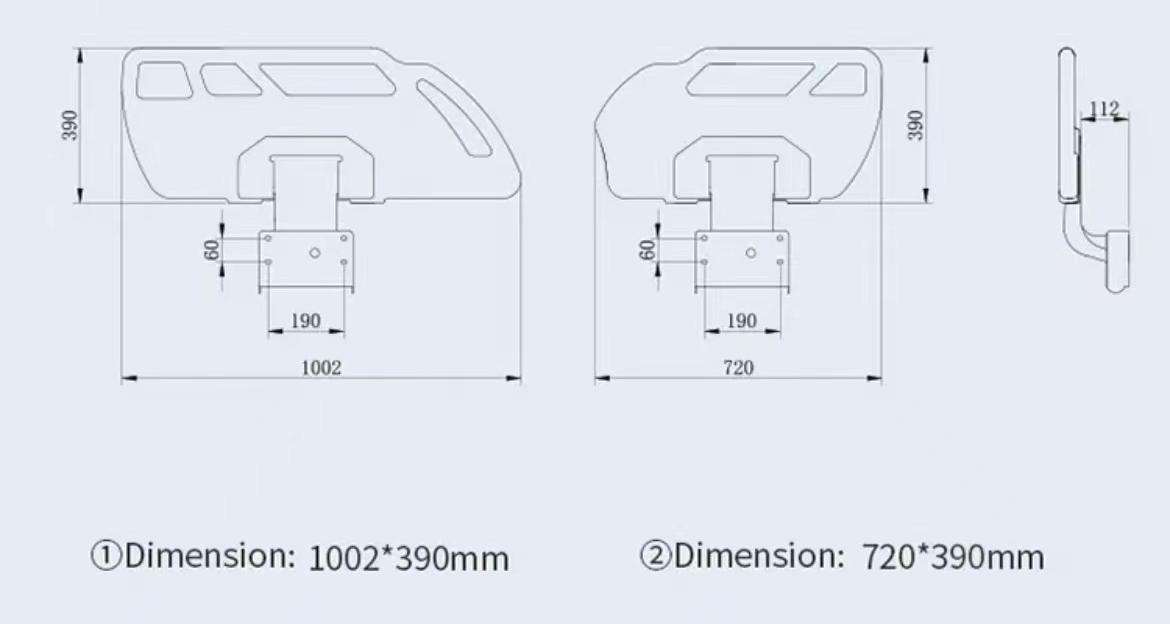 backrest and kneerest side rails dimension