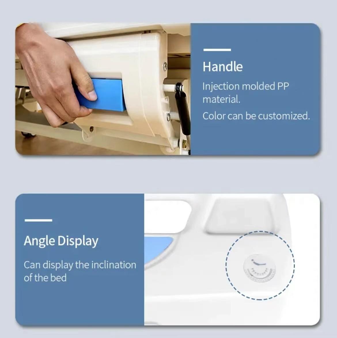 hydraulic handle control and angle display on hospital bed side rails design