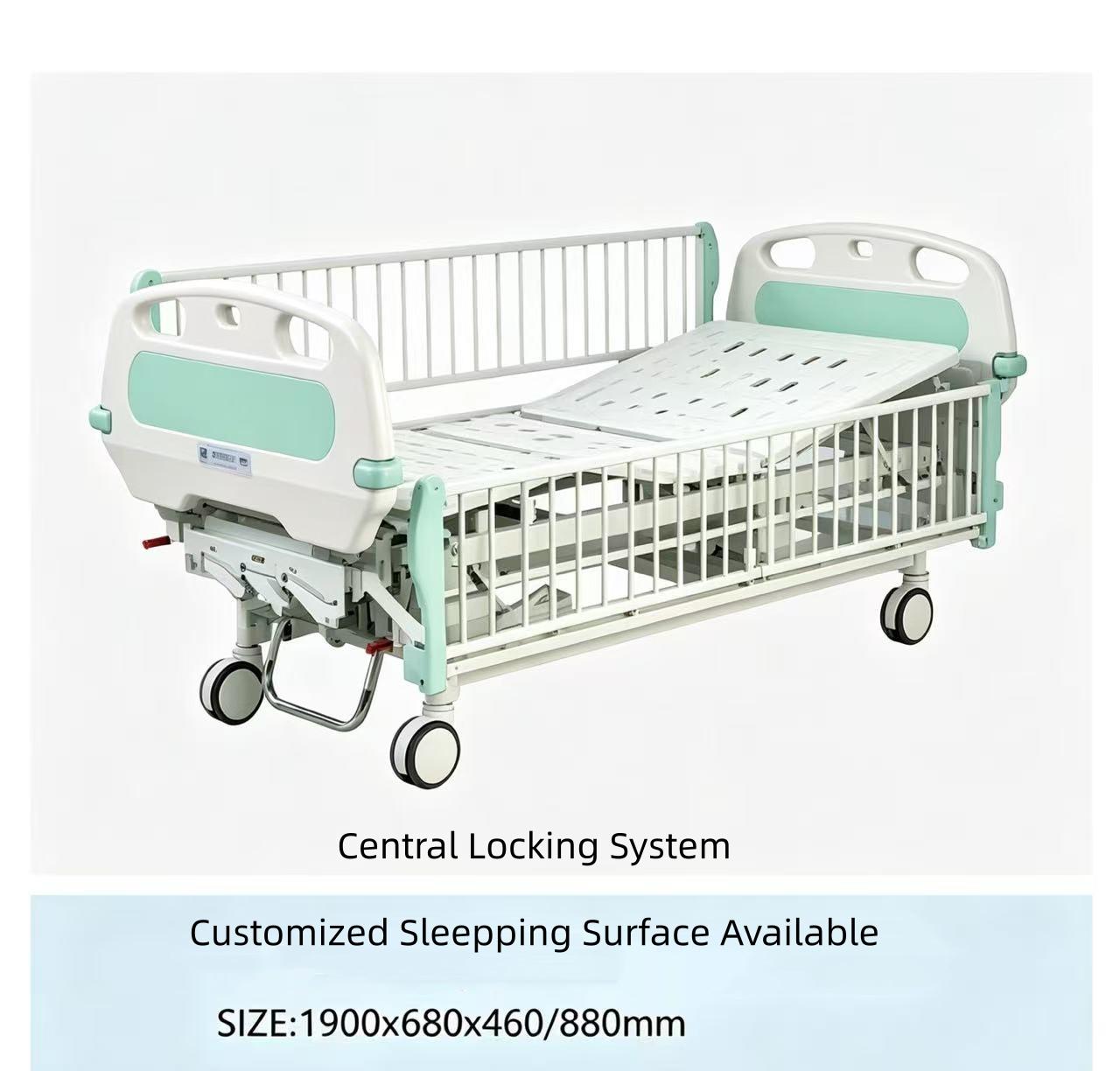 manual 3 cranks central locking pediatric bed