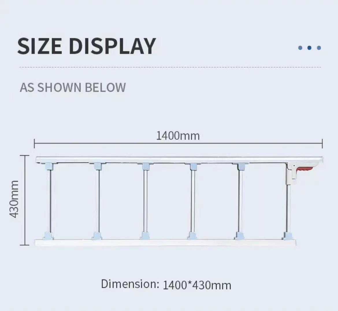 overall dimension of aluminium alloy medical bed side rails