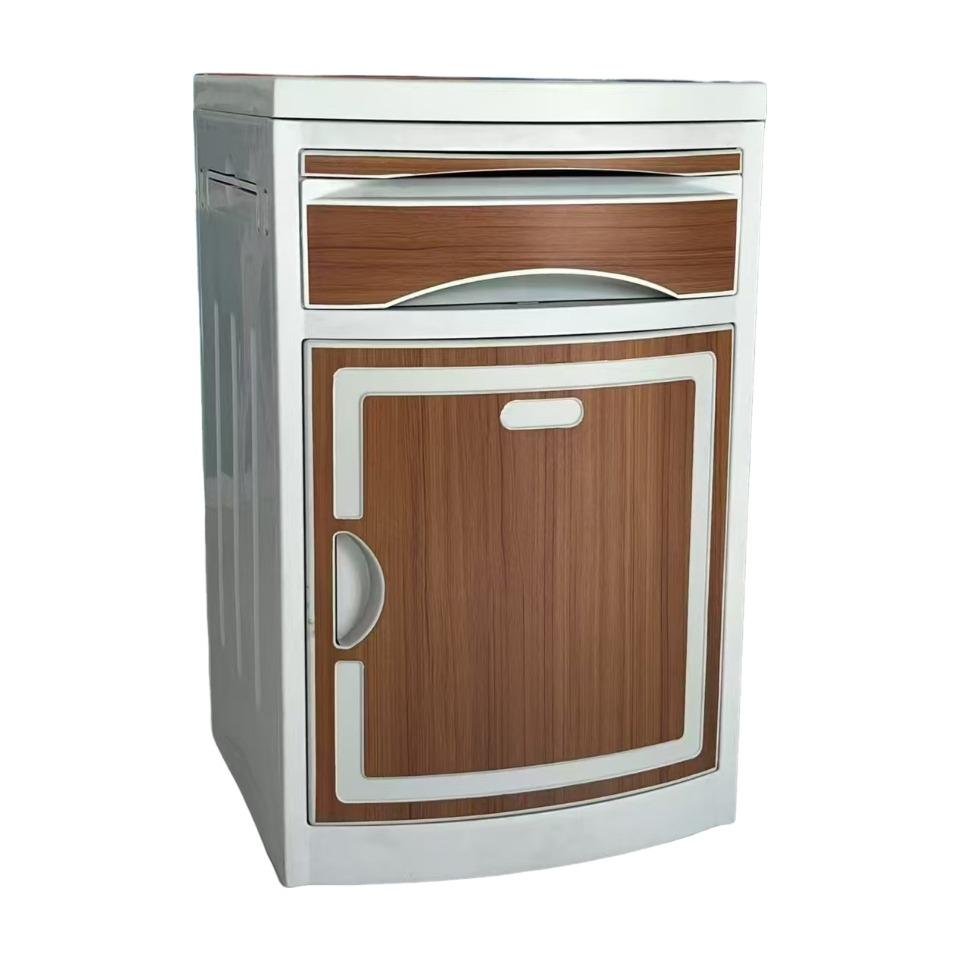 wooden colored hospital bedside cabinet